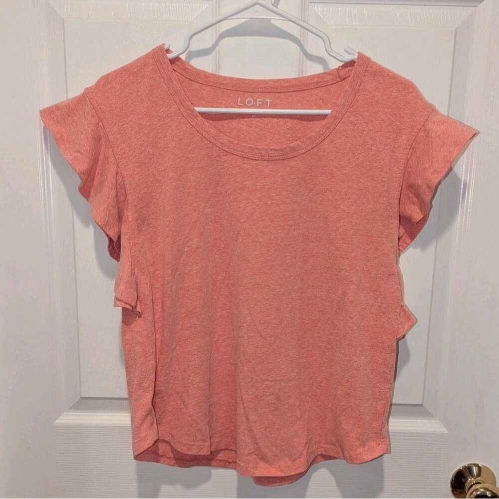 Loft Size Medium Coral Rinse Ruffle Short Sleeve Shirt Tee‎ T-Shirt Normcore